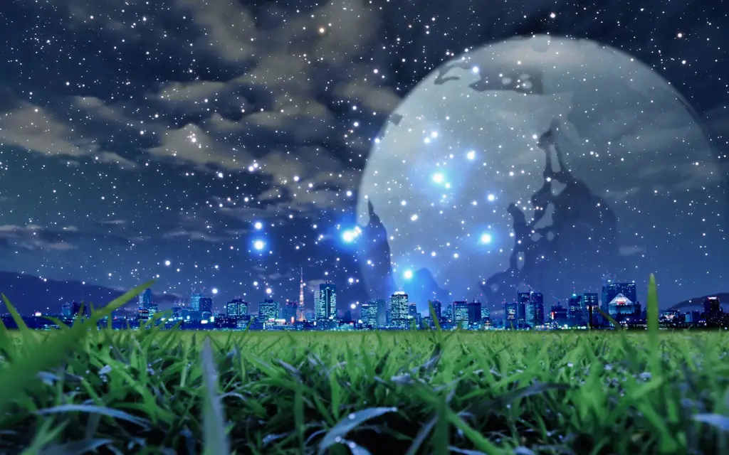 Pemandangan malam yang menawan di anime Yubisaki kara Honki no Netsjou Pemandangan malam yang indah dalam anime