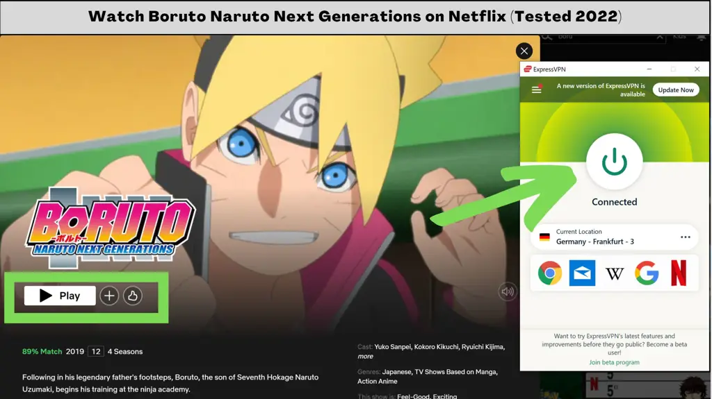 Contoh tampilan situs web streaming Boruto
