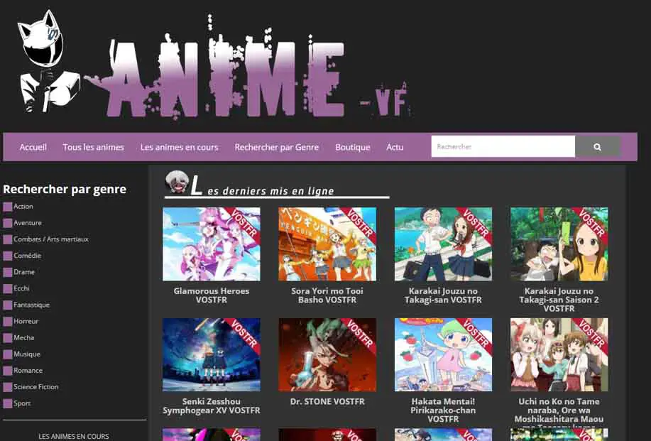 Antarmuka situs streaming anime yang bersih dan mudah digunakan