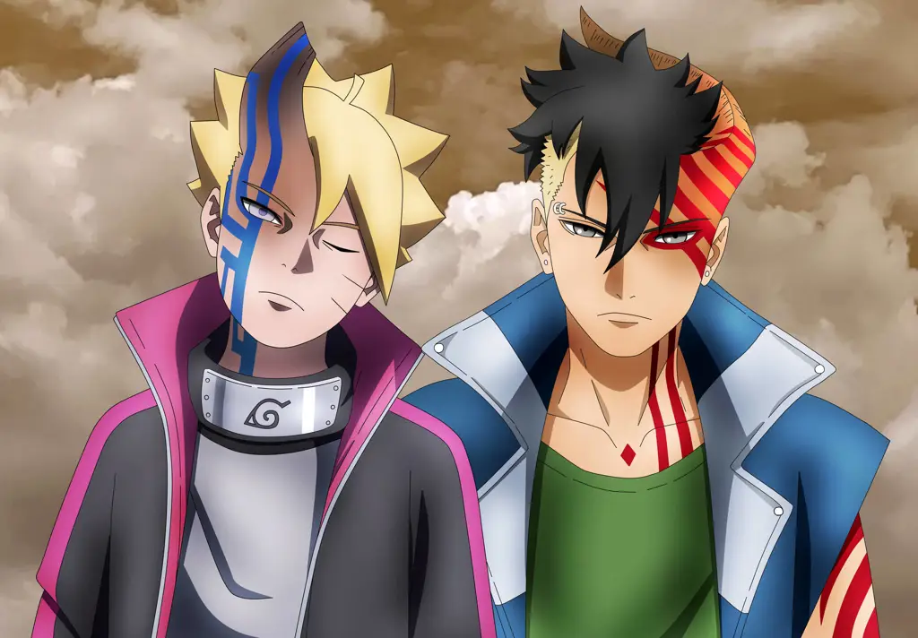 Pertarungan epik antara Boruto dan Kawaki Gambar Boruto dan Kawaki sedang bertarung