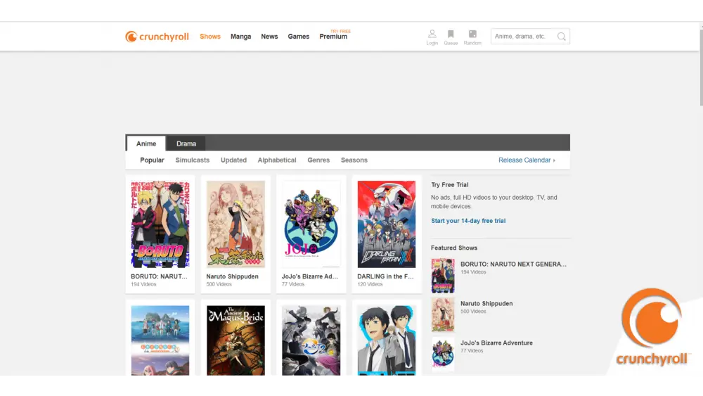 Tabel perbandingan berbagai layanan streaming anime